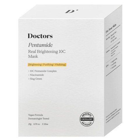 Набір тканинних масок для освітлення та рівного тону шкіри Doctors Pentamide Real Brightening 10C Mask, 10 шт х 20 мл NC002915 фото
