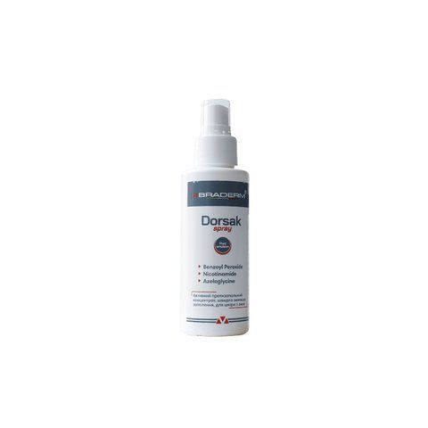 Спрей-концентрат для тіла з бензоїл пероксидом Braderm Dorsak Spray, 100 мл NC002473 фото