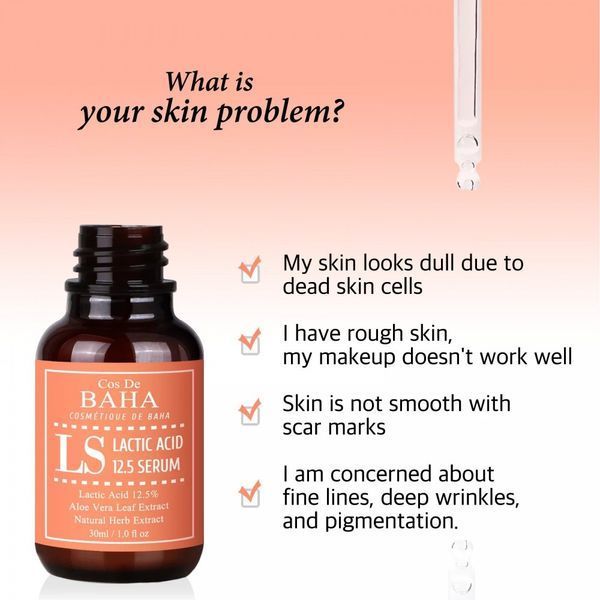Сироватка-пілінг для обличчя з молочною кислотою Cos De Baha Lactic Acid 12.5% Face Peel Serum with HA 30ml NC000440 фото