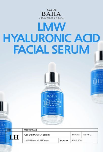 Сироватка з гіалуроновою кислотою Cos de Baha Low Molecular Hyaluronic Acid Serum, Hydrating & Volumizing Serum, 30ml NC003847 фото