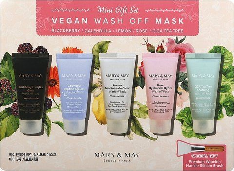 Подарунковий набір глиняних міні-масок для обличчя Mary & May Vegan Wash off Mask mini Gift Set, 5*30g NC002223 фото