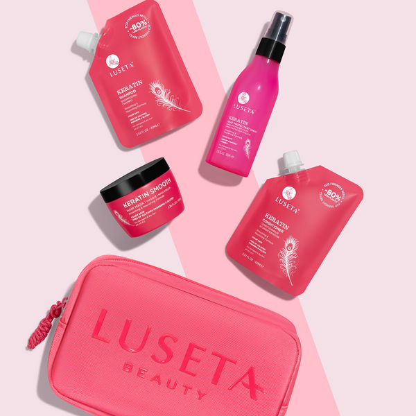 Набір для пошкодженого волосся з косметичкою Luseta Beauty Keratin Jet-Set Hair Smooth Kit, 60мл + 60 мл + 100 мл + 100 мл NC003225 фото