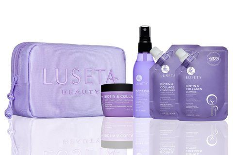 Набір для тонкого та ламкого волосся з косметичкою Luseta Beauty Biotin & Collagen Jet-Set Hair Strengthen Kit, 60мл + 60 мл + 100 мл + 100 мл NC003227 фото
