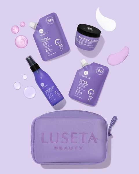 Набір для тонкого та ламкого волосся з косметичкою Luseta Beauty Biotin & Collagen Jet-Set Hair Strengthen Kit, 60мл + 60 мл + 100 мл + 100 мл NC003227 фото