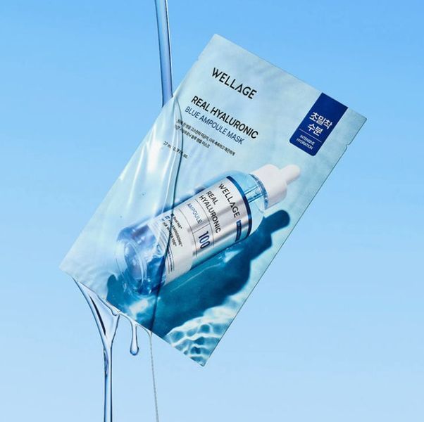 Зволожувальна тканинна маска з гіалуроновою кислотою WELLAGE Real Hyaluronic Blue Ampoule Mask Sheet, 5 шт NC004918 фото