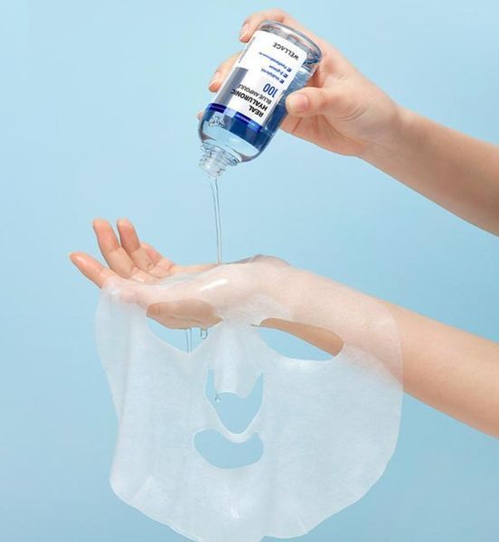 Зволожувальна тканинна маска з гіалуроновою кислотою WELLAGE Real Hyaluronic Blue Ampoule Mask Sheet, 1 шт NC004921 фото